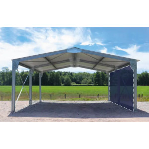 https://www.techni-contact.ovh/ressources/images/produits/merchandising/abri-bi-pente-en-kit-8x10x3-35m-bardage-1-long-pan-15744372-1.jpg - Notre carport en kit de 40m² vous permet de stocker et protéger aisément, véhicules et matériel. Doté d'une structure en acier galvanisée à chaud et d'une couverture en tôles laquées 5 ondes renforcées