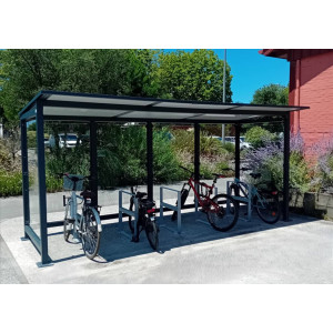 https://www.techni-contact.ovh/ressources/images/produits/merchandising/abri-velo-ouvert-a-toiture-plate-en-acier-galvanise-capacite-8-velos-eligible-au-programme-alveole-23431277-1.jpg - Capacité à partir de 6 vélos - Programme Alvéole + - Acier galvanisé thermolaqué