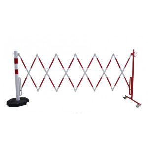 https://www.techni-contact.ovh/ressources/images/produits/merchandising/barriere-extensible-avec-poteau-2538841-1.jpg - Acier - Poteau Ø 60 mm - avec socle mobile - Coloris : rouge-blanc ou jaune-noir
