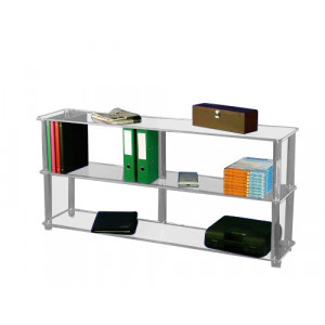https://www.techni-contact.ovh/ressources/images/produits/merchandising/bibliotheque-large-en-altuglas-9342589-1.jpg - Plexiglas épaisseur 1 cm - 3 étages de 150 x 32 cm - Hauteur : 74 cm