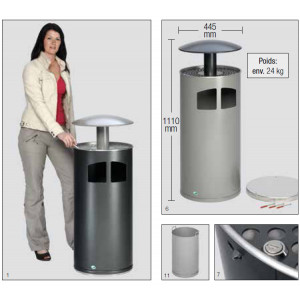https://www.techni-contact.ovh/ressources/images/produits/merchandising/cendrier-corbeille-en-tole-d-acier-12964220-1.jpg - Capacité : 75 L - Dimensions : H.1110 x Ø 445 mm - Poids : 24 Kg