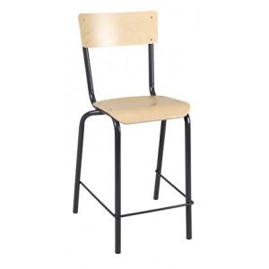 https://www.techni-contact.ovh/ressources/images/produits/merchandising/chaise-haute-avec-repose-pieds-7115612-1.jpg - Hauteur d’assise : 610 mm - Assise et dossier en hêtre
