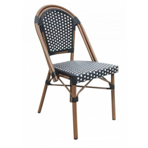 https://www.techni-contact.ovh/ressources/images/produits/merchandising/chaise-tressee-bicolore-noir-et-blanc-pour-terrasse-77454453-1.jpg - Hauteur d'assise : 44 cm - structure aluminium - dos et assise en rotin synthétique