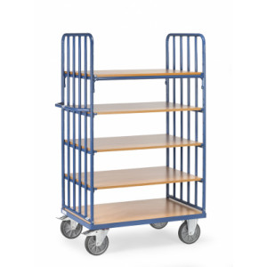 https://www.techni-contact.ovh/ressources/images/produits/merchandising/chariot-5-plateaux-a-ridelles-9861526-1.jpg - Charge : 600 Kg - Norme Européenne EN 1757-3