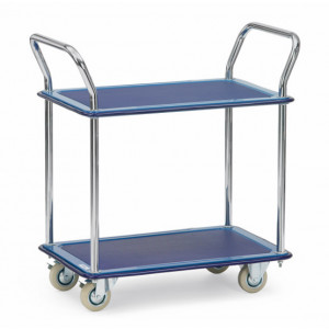 https://www.techni-contact.ovh/ressources/images/produits/merchandising/chariot-a-2-plateaux-acier-3367024-1.jpg - Charge : 120 kg - Dimensions utiles 740 x 480 mm - 2 plateaux en acier