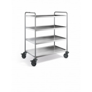 https://www.techni-contact.ovh/ressources/images/produits/merchandising/chariot-de-service-inox-4-plateaux-21623521-1.jpg - Inox - 4 tablettes - 3 dimensions disponibles - Roues ø 125 mm