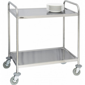 https://www.techni-contact.ovh/ressources/images/produits/merchandising/chariot-inox-de-service-2-plateaux-13955421-1.jpg - 2 plateaux - Charge utile : 120 Kg - Plateaux L 820 x P 500 mm