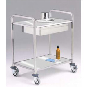 https://www.techni-contact.ovh/ressources/images/produits/merchandising/chariot-medical-multi-usage-10469908-1.jpg - Matière : inox 18/10  - Dimensions plateau : 400 x 400 mm -Niveaux : 2 plateaux