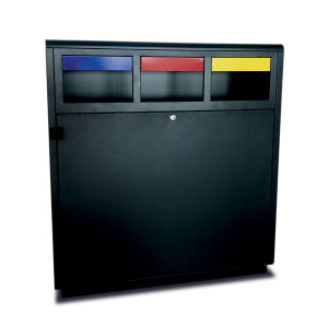 https://www.techni-contact.ovh/ressources/images/produits/merchandising/corbeille-tri-selectif-72735718-1.jpg - Acier galvanisé - Capacité : 3x40 ou 4x40 L - Porte avec serrure à clé triangulaire