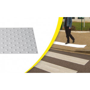 https://www.techni-contact.ovh/ressources/images/produits/merchandising/dalle-podotactile-de-voirie-4144908-1.jpg - Compound vinylique - Longueur : de 445 à 1350 mm - Largeur : 400 mm - Épaisseur : 7 mm