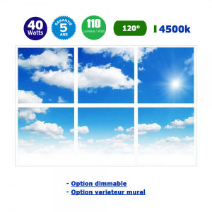 https://www.techni-contact.ovh/ressources/images/produits/merchandising/dalle-skyled-france-vision-40-watts-81369829-1.jpg - Dalle "Skyled" France Vision - 40 Watts - 4400 Lumens - 110 Lumens/Watt - Angle 120° - IP44 - Transformateur Flicker Free - option dimmable - option variateur mural - Garantie 5 ans