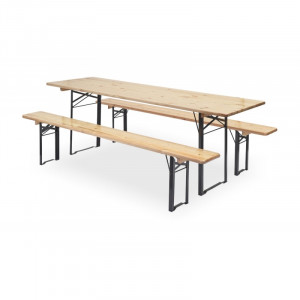 https://www.techni-contact.ovh/ressources/images/produits/merchandising/ensemble-table-banc-brasserie-pliant-24127212-1.jpg - Capacité : 6/8 personnes - Dimensions de la table (L x l x H) : 220 x 70 x 77,5 cm - Bois de pin