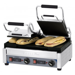 https://www.techni-contact.ovh/ressources/images/produits/merchandising/grill-panini-double-professionnel-11474211-1.jpg - Dim ( L x P x H ) :490 x 520 x 265 mm- Puissance : 2 900 W - Tension : 230 V