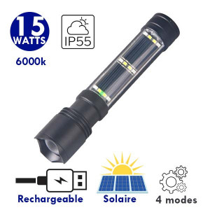 https://www.techni-contact.ovh/ressources/images/produits/merchandising/lampe-de-poche-led-solaire-multifonctions-serie-flash-solar-rechargeable-fonction-zoom-15-watts-41771474-1.jpg - Lampe de poche LED solaire multifonctions- Série FLASH SOLAR - Rechargeable – Fonction ZOOM - 15 Watts - IP55 - 17 x 5 x 4 cm - Avec câble USB - Batterie lithium incluse – Couleur 6000K - 4 modes de fonctionnement