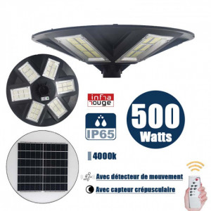 https://www.techni-contact.ovh/ressources/images/produits/merchandising/lampe-solaire-pour-exterieur-serie-ovni-version-hercule-500-rendu-lumineux-500-watts-39785114-1.jpg - Lampe solaire pour extérieur - Série OVNI - Version HERCULE 500 - Rendu lumineux 500 Watts – Diamètre 70cm - IP65 - Lampe 70 x 70 x 18 cm - Avec détecteur de mouvement – Capteur crépusculaire - Avec télécommande - Couleur d'éclairage 4000K     