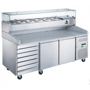 https://www.techni-contact.ovh/ressources/images/produits/merchandising/meuble-a-pizza-avec-vitrine-refrigeree-et-tiroirs-a-paton-47673452-1.jpg - Plan de travail en granit, table à froid ventilé