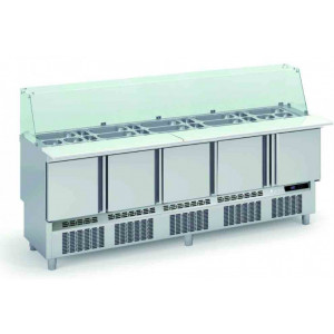 https://www.techni-contact.ovh/ressources/images/produits/merchandising/meuble-de-preparation-700-positif-5-portes-27279449-1.jpg - LTempérature : 0°/+8°C - Capacité : 430 L - En inox AISI-304 18/10