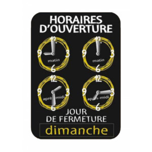 https://www.techni-contact.ovh/ressources/images/produits/merchandising/panneau-horaires-pour-tous-commerces-16249412-1.jpg - Vendu à l'unité - Dimensions (cm) : 15.5 x 22