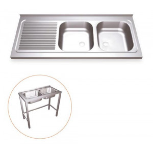https://www.techni-contact.ovh/ressources/images/produits/merchandising/plonge-2-bacs-inox-avec-egouttoir-42434937-1.jpg - Acier inoxydable AISI 304.- Pieds ajustables - Cadre inférieur renforcé - Evier droite ou gauche