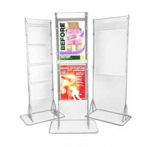https://www.techni-contact.ovh/ressources/images/produits/merchandising/porte-affiches-sur-pieds-5896918-1.jpg - Piètement en plexiglas très stable - Tiges inox de 10 mm. - Hauteur 1.80 m