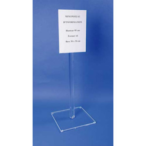 https://www.techni-contact.ovh/ressources/images/produits/merchandising/poteau-d-information-en-plexiglas-341590-1.jpg - Plexiglas cristal - Hauteur totale 95 cm - Base 30 x 30 cm - Format A4 vertical