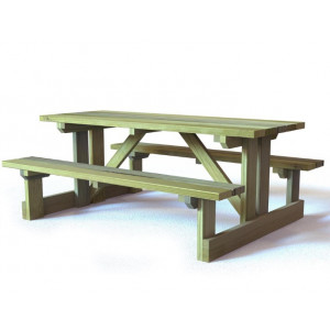 https://www.techni-contact.ovh/ressources/images/produits/merchandising/table-de-pique-nique-bois-5441342-1.jpg - Dimensions : 2000 x 1730 mm - Pin traité - A sceller ou à poser