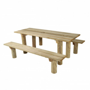 https://www.techni-contact.ovh/ressources/images/produits/merchandising/table-de-pique-nique-en-bois-avec-bancs-11615600-1.jpg - Dim : L.200 x 160 x H.75 - Lames 145 x 35 mm - Plateau 200 x 75 cm