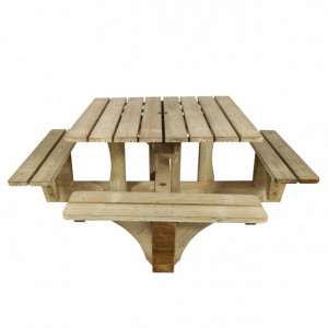 https://www.techni-contact.ovh/ressources/images/produits/merchandising/table-de-pique-nique-pour-espace-public-11993525-1.jpg - Dim : L.213 x 213 x H.75 cm - Lames 145 x 35 mm - Plateau 126 x 126 cm