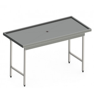 https://www.techni-contact.ovh/ressources/images/produits/merchandising/table-de-tri-en-inox-44387754-1.jpg - Dimensions : 1451 à 1650 x 700 mm - Inox AISI 304L - Pieds : ronds démontables ou carrés soudés