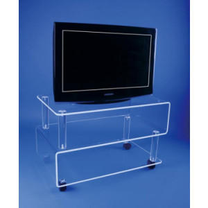 https://www.techni-contact.ovh/ressources/images/produits/merchandising/table-plexi-tv-hifi-11857411-1.jpg - Plexiglas épaisseur 1 cm - Longueur : 75 ou 88 cm - 4 roulettes - Livré monté