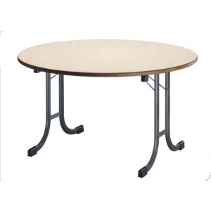 https://www.techni-contact.ovh/ressources/images/produits/merchandising/table-ronde-pliante-empilable-12332080-1.jpg - Diamètre : Ø 1500 mm - Hauteur : 760 mm - Plateau mélaminé