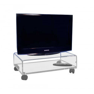 https://www.techni-contact.ovh/ressources/images/produits/merchandising/table-tv-plexiglas-10677780-1.jpg - Plateau 60 x 40 cm - Hauteur totale 22 cm - 4 roulettes