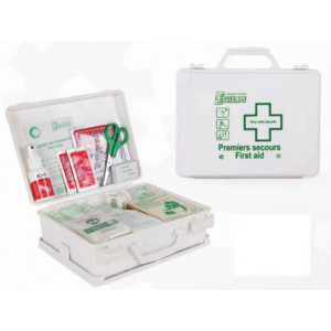 https://www.techni-contact.ovh/ressources/images/produits/merchandising/trousse-de-secours-pour-garagiste-13529772-1.jpg - Coffret en Polypro blanc - Métiers/ Ateliers Mécaniques et Maintenance - Livré avec support mural