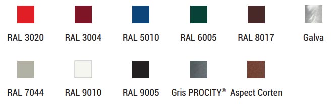 Nuancier (coloris à préciser lors de la commande)