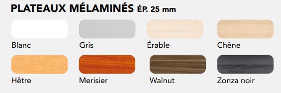Finition plateau standard : Hêtre, chêne ou gris<br>Autres finitions sur demande