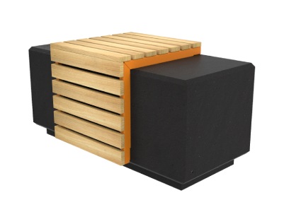 Béton / Noir sablé - Jaune melon mat RAL 1028 - Lame bois