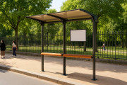 Abri bus en verre avec banc assis debout - Longueur 2,8 m - Profondeur 1,2 m - Avec toit plat incliné
