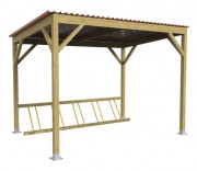 Abri vélo en bois avec toiture en tôle acier laqué - l. de 3000 ou 6000 mm x H. 2600 mm x P. 2400 mm - Capacité de 5 ou 10 places