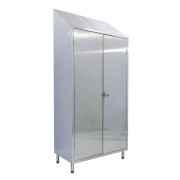 Armoire à balai inox - 2 portes battantes - Dessus en pente