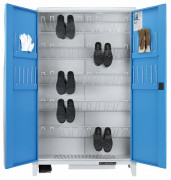 Vestiaire chauffante en acier DRYBOT - Double porte battante – 5 supports bottes pour 25 paires - 12 paires de gants – 1000 w - L.1200 x P. 490 x H. 1940 mm - Gris et bleu