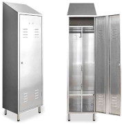 Armoire de vestiaire en inox avec dessus en pente - 1 porte - Dim. L500 x P500 x H.2000/2160 mm