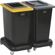 Poubelles de tri sélectif intérieur en plastique avec chariots roulettes - 2 bacs - Capacité : 60 L - L.460 x P.320 x H. 580 mm - Noir