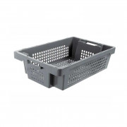 Bac gerbable emboîtable plastique - Fond et côtés ajourés - 25 à 60 L - 600 x 400 mm - Gris