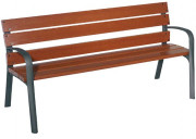 Banc bois exotique 6 lames avec accoudoirs - Longueur : 1800 mm - Assise : 450 mm - Piètement en fonte