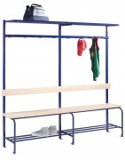 Banc vestiaire scolaire – T6 - 5 ou 8 patères - L.120 cm ou 200 cm - Assise 3 lames et dossier 1 lame