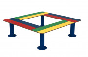Banquette carrée en acier et compact HPL pour enfant - 8 places - L.1200 x P.1200 x H.350 mm – Multicolore
