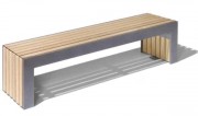 Banquette publique en acier et bois