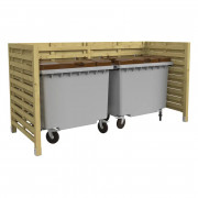 Cache conteneur double en bois - Capacité 2x 360 L - L.2800 x P.1180 x H.1440 mm – Sur platines