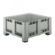 Caisse-palette industrielle en plastique - Fond et côtés pleins - 4 pieds - 430 à 610 L - L.1200 x l.1000 x H.580 à 760 mm - Gris