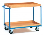 Chariot avec 2 plateaux à rebords fixe